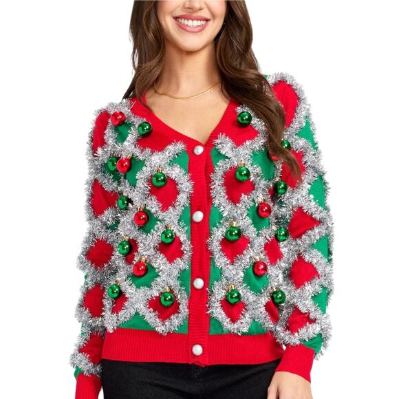 Tipsy Elves Women's Tacky Tinsel Ugly Christmas Sweater Cardigan, Size XL, NWT - Picture 5 of 7
